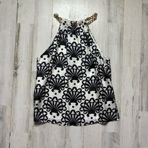 Milly Floral Silk Top with Gold Chain Size 8
